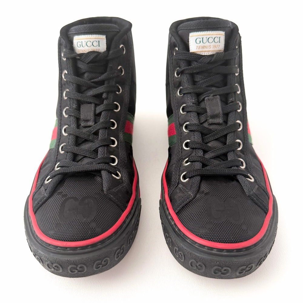 GUCCI | Tennis 1977 Off The Grid Black GG Eco Nylon Web High Top Sneakers EU 37 - Picture 2 of 13